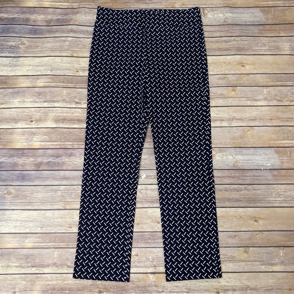 Margaret M black/blue/white line print slimming pants straight leg